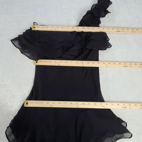 Orna Faro Vintage Y2K women's black silk ruffle tiers one shoulder dress Sz 40 - Picture 4 of 8
